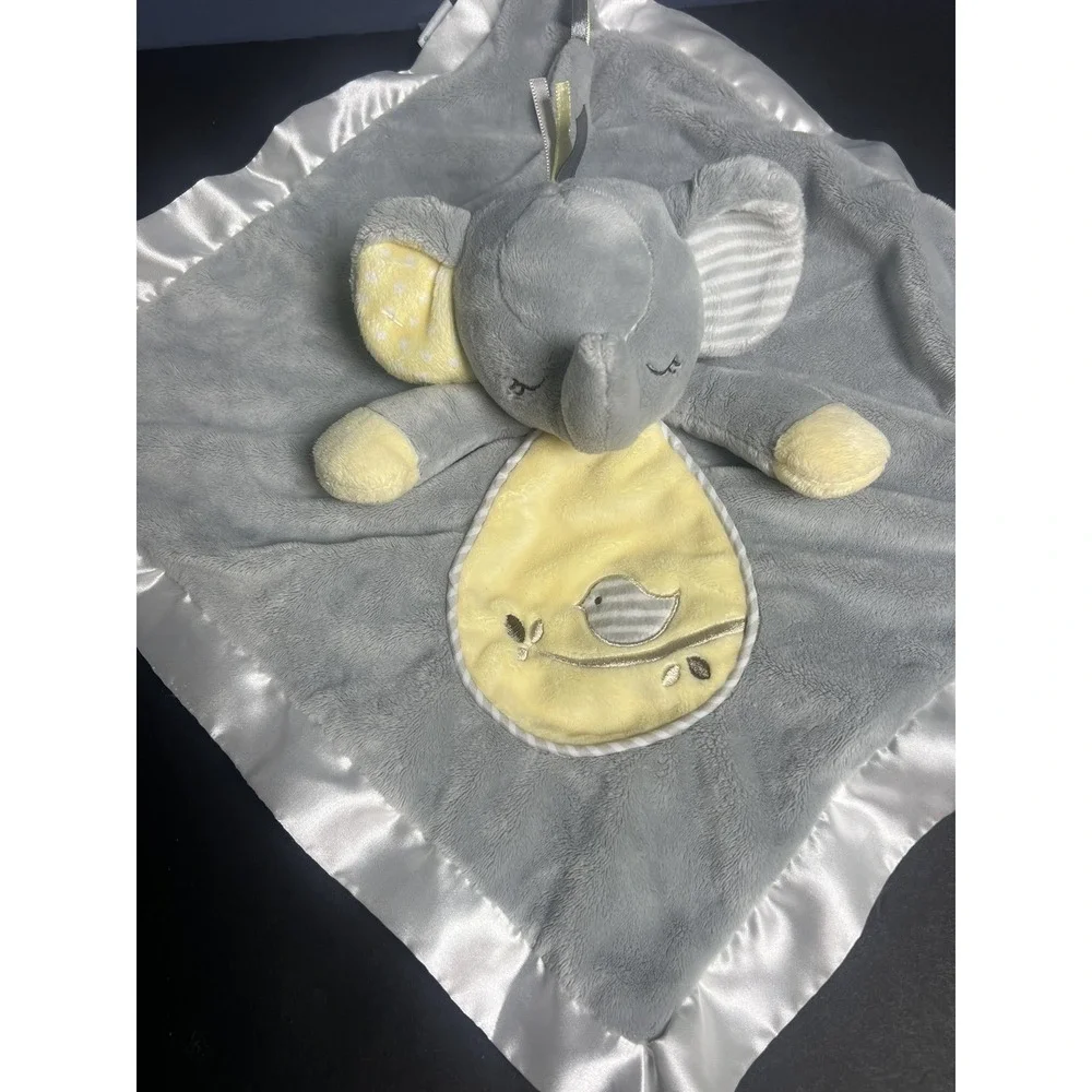 Douglas‎ Baby Gray Elephant Yellow Bird Lovey Security Blanket Plush Satin 14.5